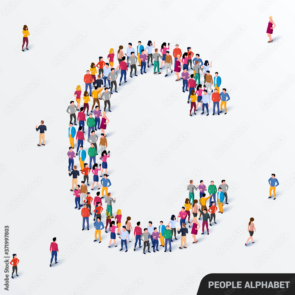 Large group of people in letter C form. Human alphabet. Large group of people in letter C form. Human alphabet.
