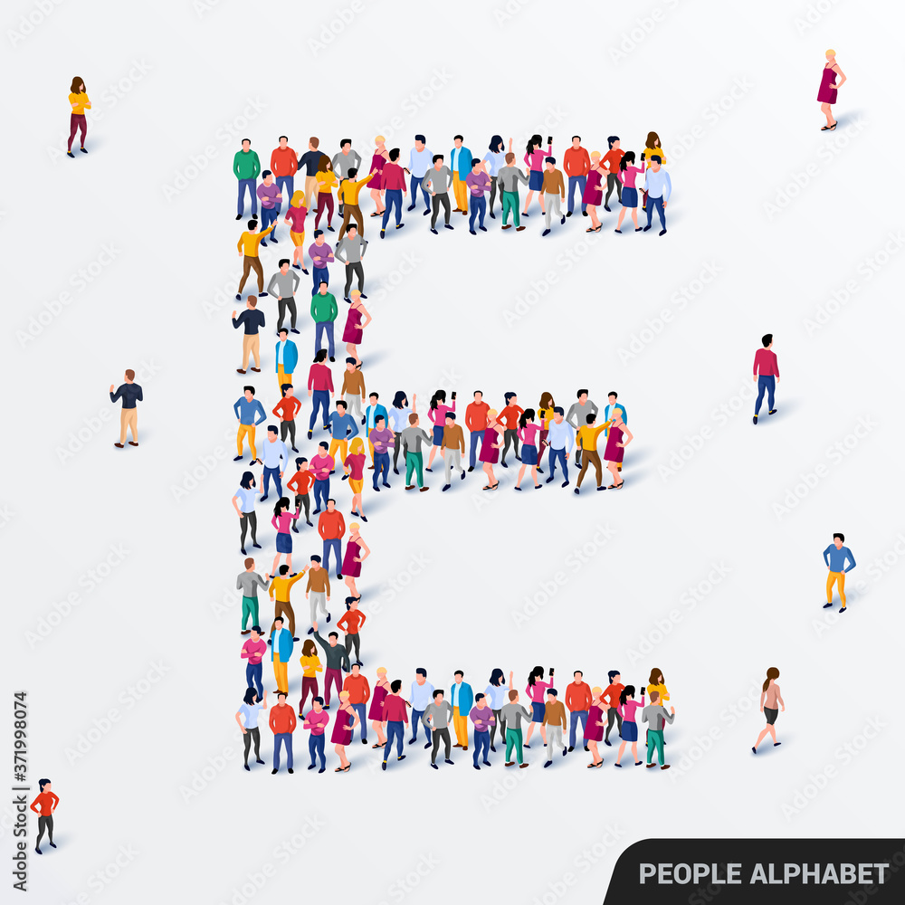 Large group of people in letter E form. Human alphabet. Large group of people in letter E form. Human alphabet.