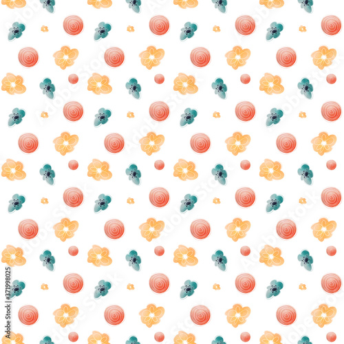 Fototapeta Naklejka Na Ścianę i Meble -  Cute kawaii square seamless pattern for mother's day isolated on white background. Textured floral digital art. Print for wrapping paper, fabric, postcard, invitation, wallpaper, stationery