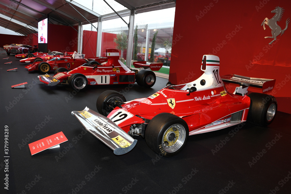 MUGELLO, IT, October, 2017: Vintage Ferrari F1 312 T 1975 of Niki Lauda at  Paddock Show of Ferrari Anniversary 1947-2017 in Mugello Circuit at Finali  Mondiali Ferrari 2017. Italy Stock Photo | Adobe Stock