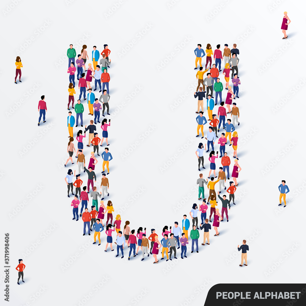 Large group of people in letter U form. Human alphabet. Large group of people in letter U form. Human alphabet.