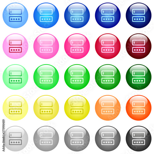 Entering login name and password icons in color glossy buttons