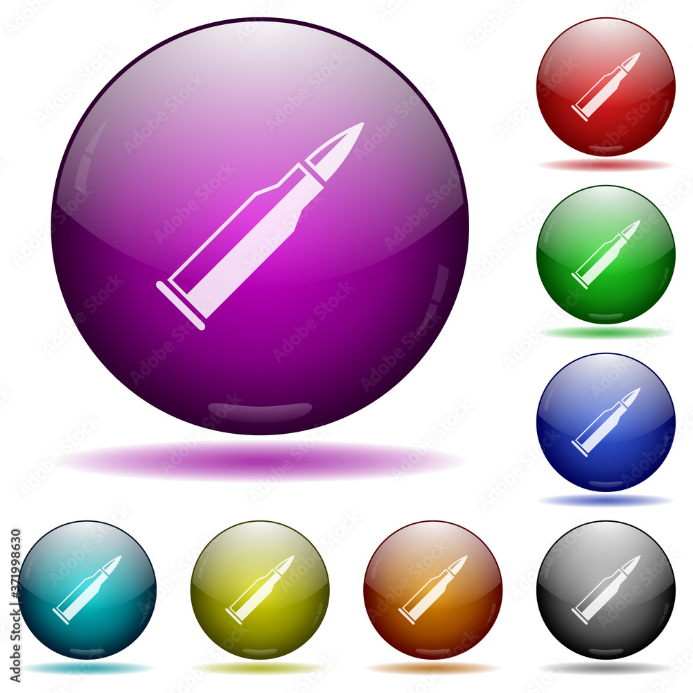 Bullet rifle ammo with gloss icon in glass sphere buttons Bullet rifle ammo with gloss icon in glass sphere buttons