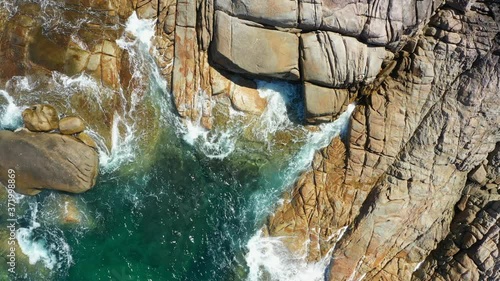 Aerial view of the ocean waves, white beaches and clear blue water and beautiful reefs and forests. Nga Khin Nyo Gyee Island Myanmar. Summer travel concept photo