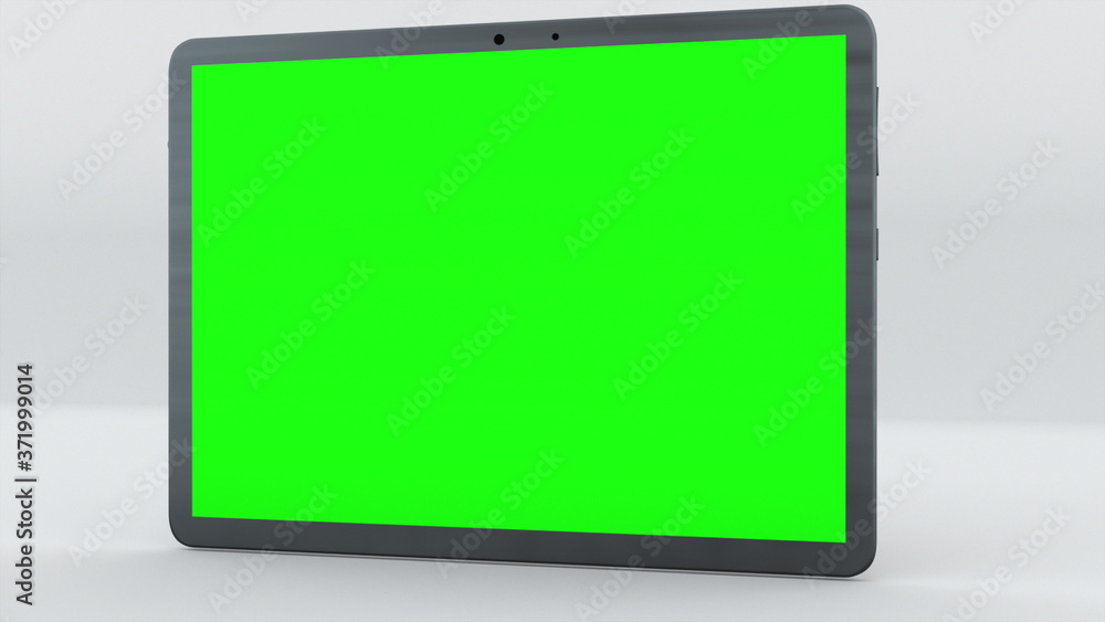 Demonstration of a tablet with green screen, computer generated. Touchscreen device, 3d rendering. Computer generated modern backdrop. Demonstration of a tablet with green screen, computer generated. Touchscreen device, 3d rendering. Computer generated modern backdrop.