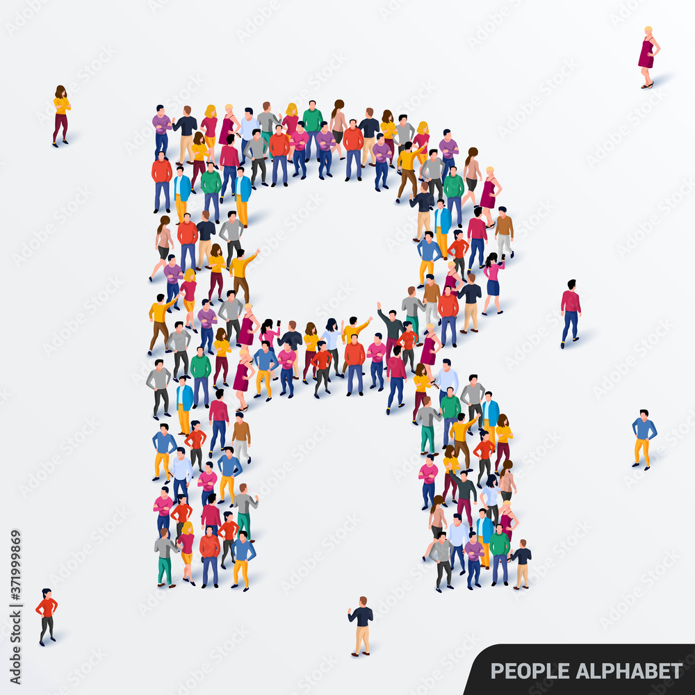 Large group of people in letter R form. Human alphabet. Stock Vector |  Adobe Stock