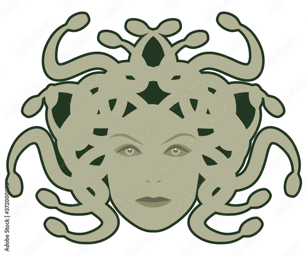 Fototapeta premium Head of Medusa. Mythological creature with human appearance and hair of snakes, isolated on white background