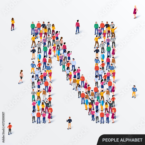 Large group of people in letter N form. Human alphabet.