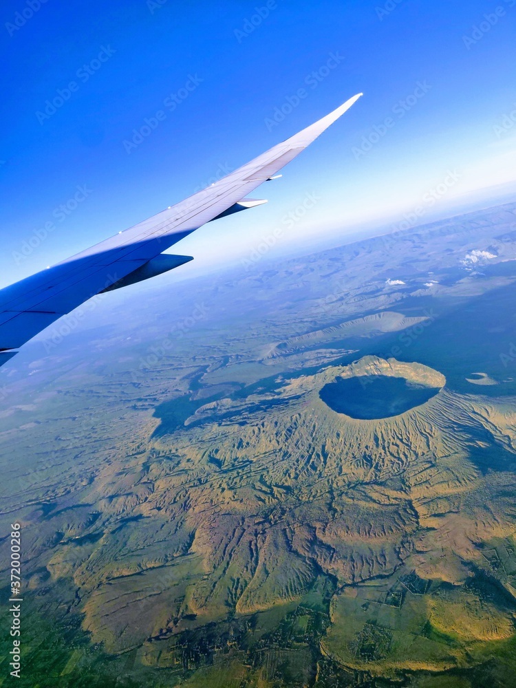 Fototapeta premium View of mountain crater from the plane
