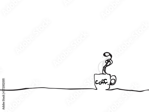 simple black brush childish continuous line art a cup of coffee funny seamless element for background, wallpaper, texture, cover, banner, label etc. vector design