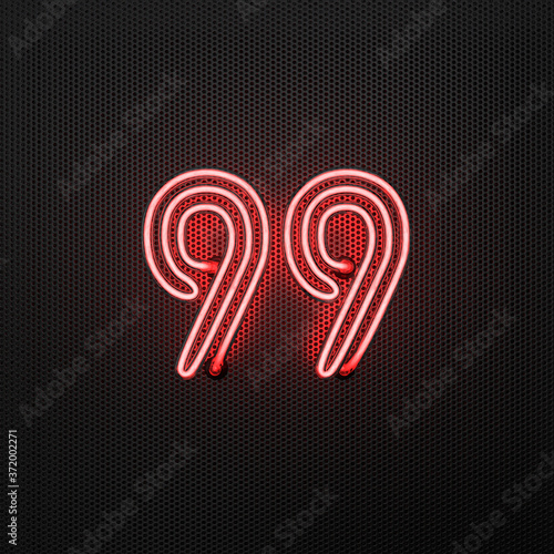 Glowing red neon number 99 celebration