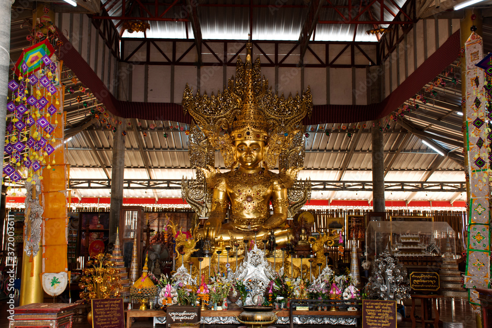 Su Tong Pae golden buddha for foreign travelers thai people travel visit and respect praying in Phu Sa Ma temple of Ban Kung Mai Sak village at Pai city on February 28, 2020 in Mae Hong Son, Thailand