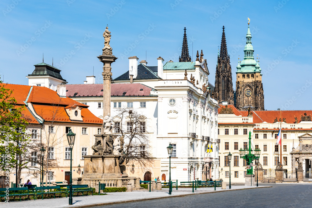 Fototapeta premium Hradcany Square, Czech: Hradcanske namesti, in Hradcany, Prague, Czech Republic