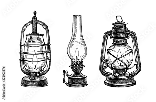 Ink sketches of kerosene lamps.