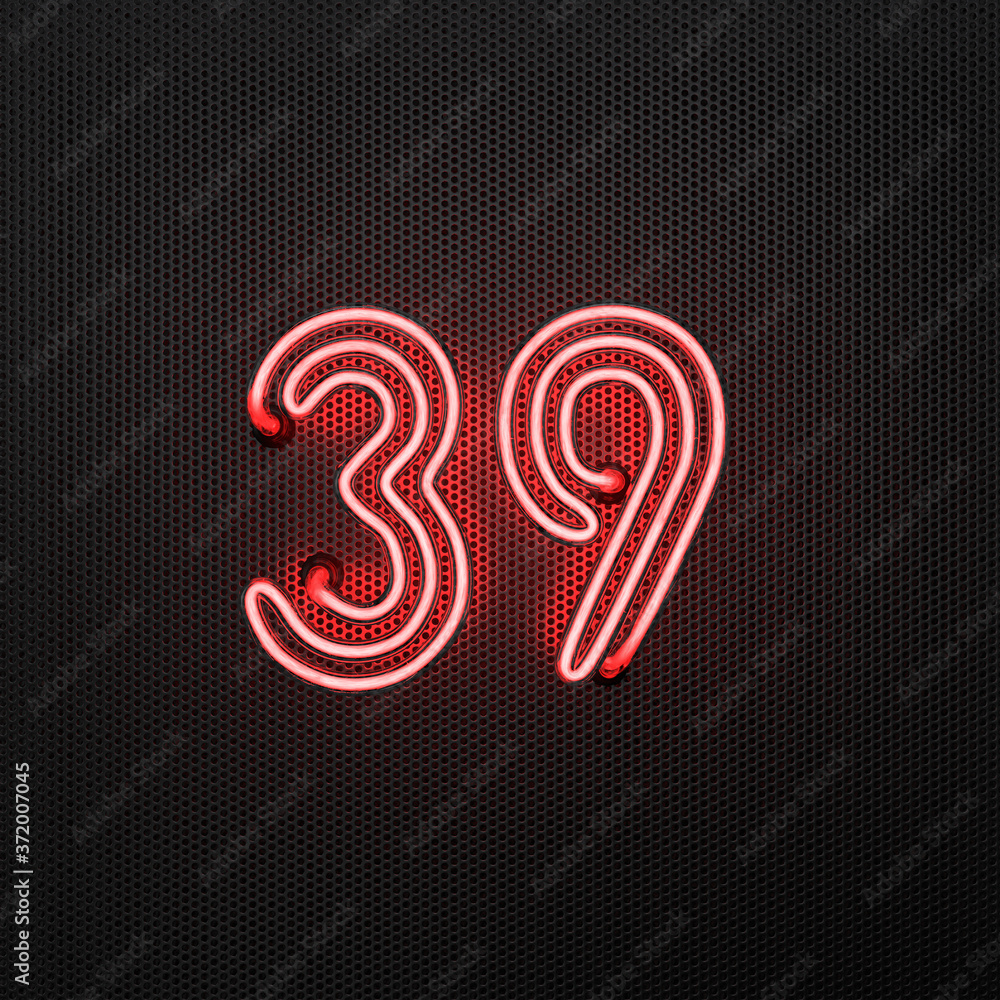 Glowing red neon number 39 celebration Glowing red neon number 39 celebration