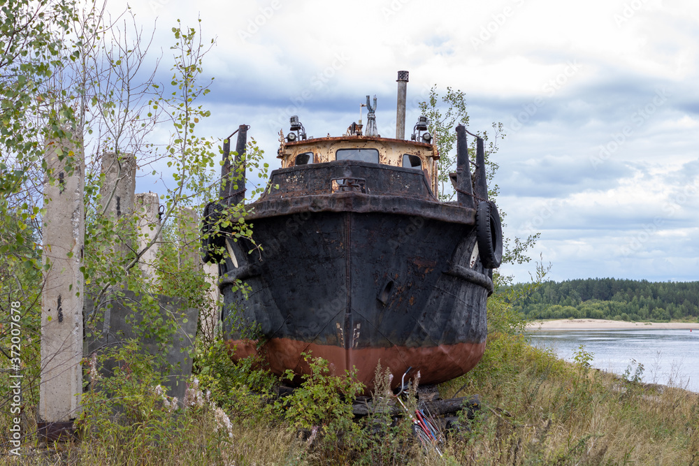 Old abandoned boat on the river. Old passenger boat. Old abandoned boat on the river. Old passenger boat.