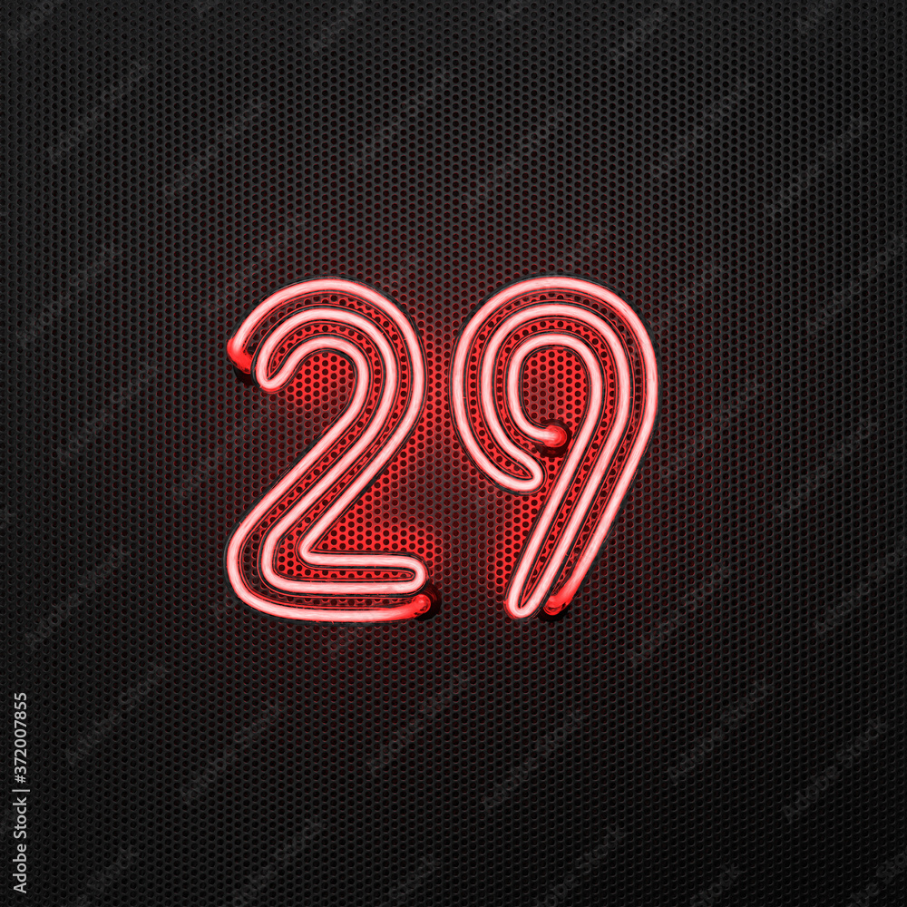 Glowing red neon number 29 celebration Glowing red neon number 29 celebration