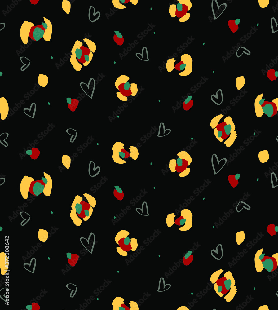 Abstract Retro Colorful Geometric Hearts Leopard Shapes Dots Seamless Vector Pattern Isolated Background