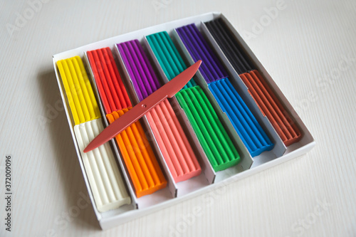 Bright beautiful colored pencils, felt-tip pens, watercolors, plasticine, everything for children's creativity.