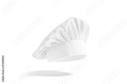 Blank white toque chef hat mockup, side view, no gravity photo
