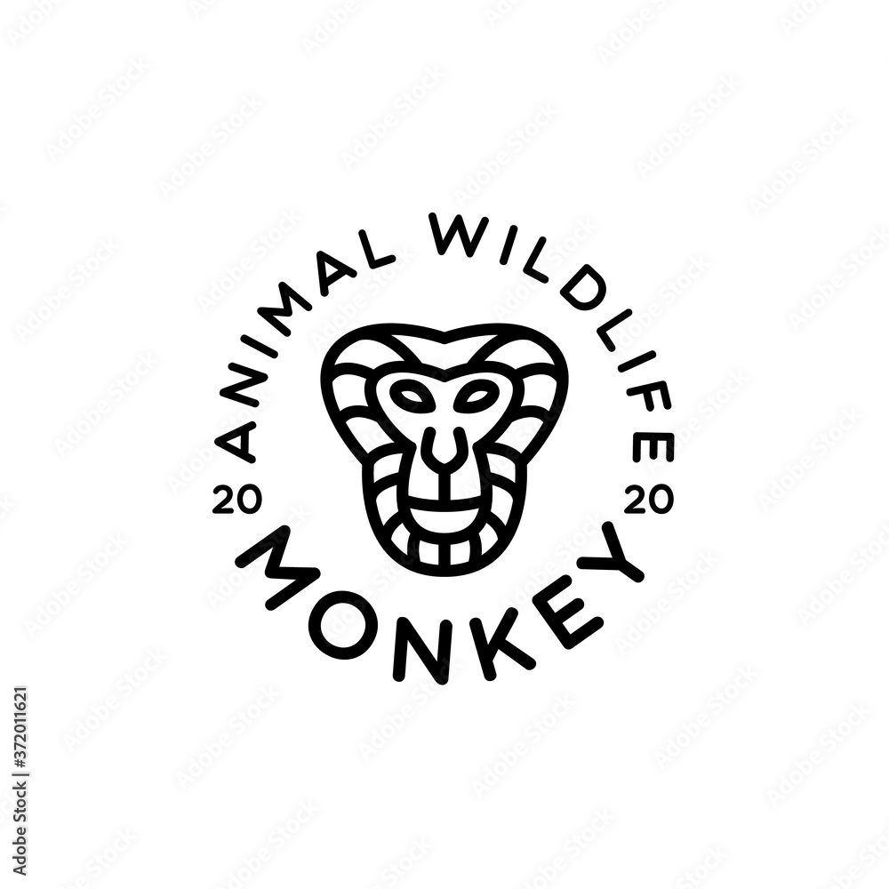 Monkey monoline logo animal wildlife emblem symbol vector