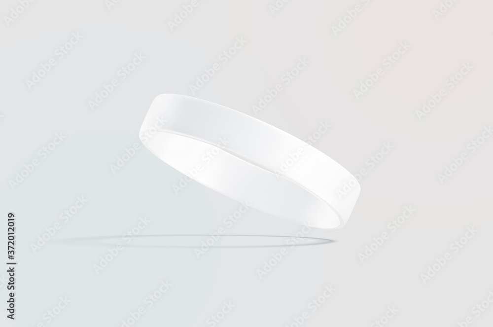 Blank white silicone wristband mockup, no gravity, gray background Blank white silicone wristband mockup, no gravity, gray background
