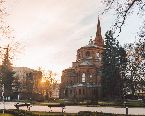 Obraz na płótnie Sunset over the central district of Bydgoszcz, Poland w salonie