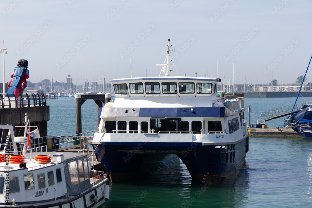 A catamaran at Portsmouth, England. A catamaran at Portsmouth, England.