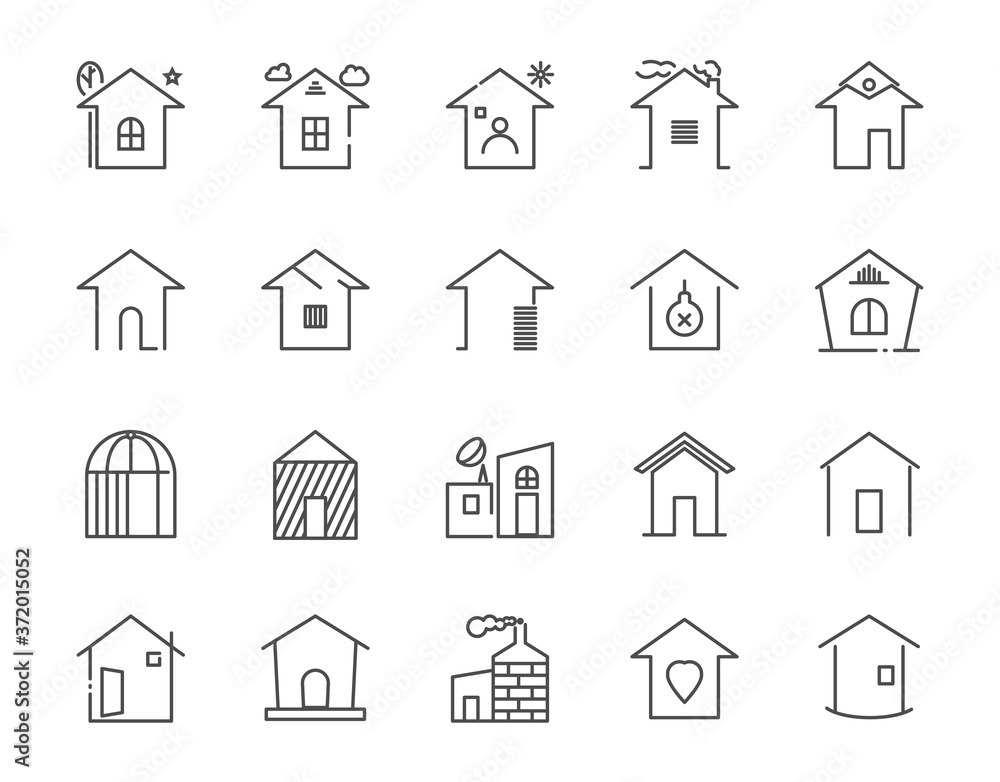 Vector house thin line icon set Vector house thin line icon set