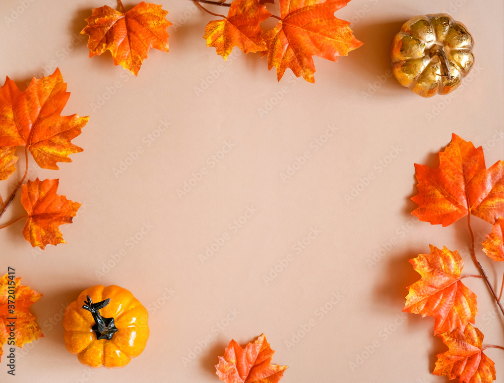 Fototapeta premium Autumn composition. Autumn, fall concept. Flat lay, top view
