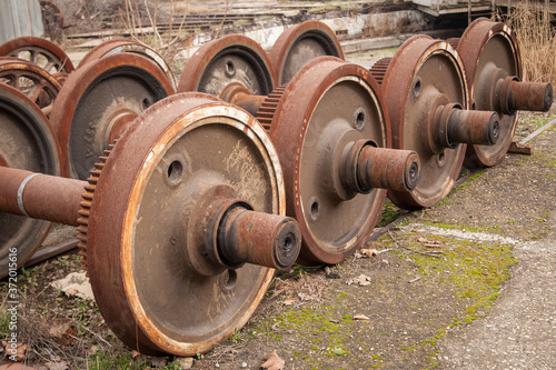 old rusty wheels of train