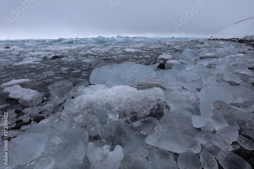 アイスランドのヨークルスアゥルロゥン氷河湖で、氷河湖から氷が海に流れ出して ダイヤモンドビーチを形成しています。 photo