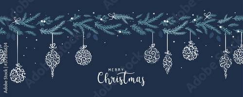 Elegant Christmas baubles seamless pattern, hand drawn balls - great for textiles, wallpapers, invitations, banners - vector surface design