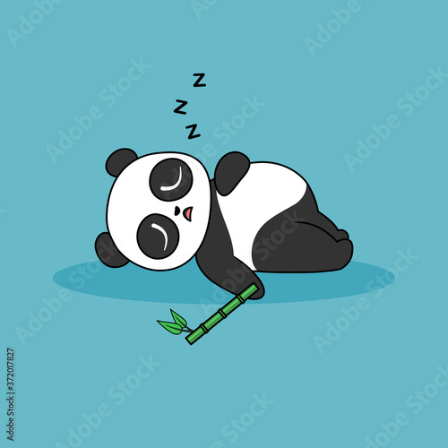 Lazy panda sleeping with his bamboo cartoon icon, vector illustration