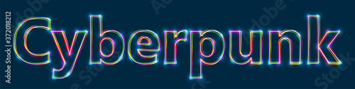 Cyberpunk - Colorful multi-layered outline word with glowing light effect on a blue background. EPS10 vector file
