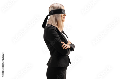 Profile shot of a businesswoman wearing a blindfold photo