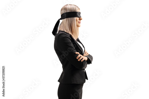 Profile shot of a businesswoman wearing a blindfold