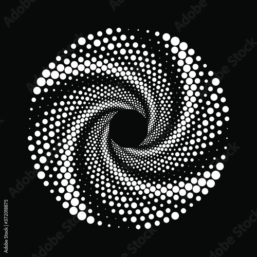 White round dotted shape. Spiral form. Trendy design element for frame, logo, tattoo, sign, symbol, web, prints, posters, template, pattern and abstract background