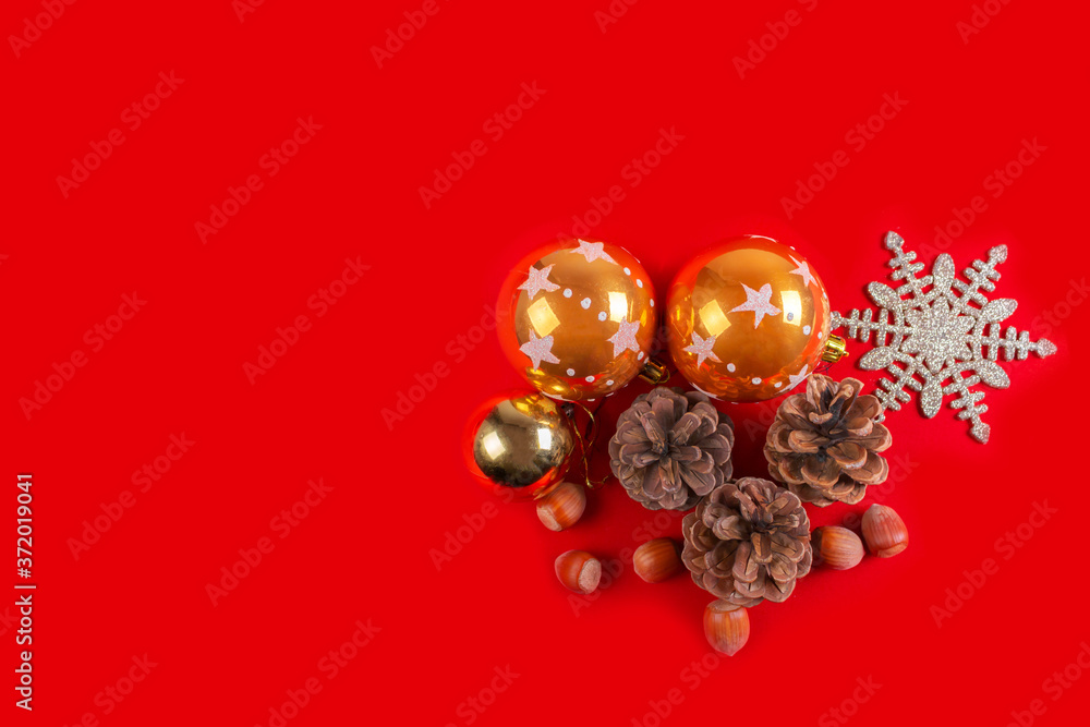 Christmas Holidays card with copy space on a red background Christmas Holidays card with copy space on a red background