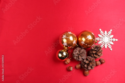 Christmas Holidays card  with copy space on a red background