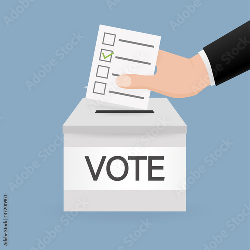 Vote box, great design for any purposes. Voting hand concept. Minimal design. 3d illustration.
