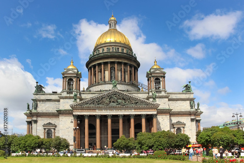 06.08.2020 Saint-Petersburg, Russia. St. Isaac's Cathedral against the blue sky in summer.