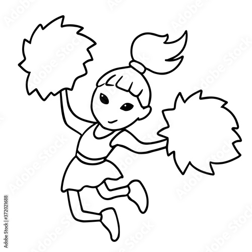 black and white illustration of a cheerleader