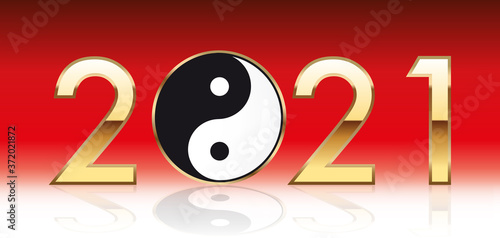 Nouvelle année 2021 sous le signe du yin yang, symbole de la philosophie chinoise et de la complémentarité.