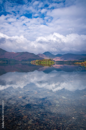 Looking over Derwentwater to Brandlehow from Calfclose Bay, English Lake District.