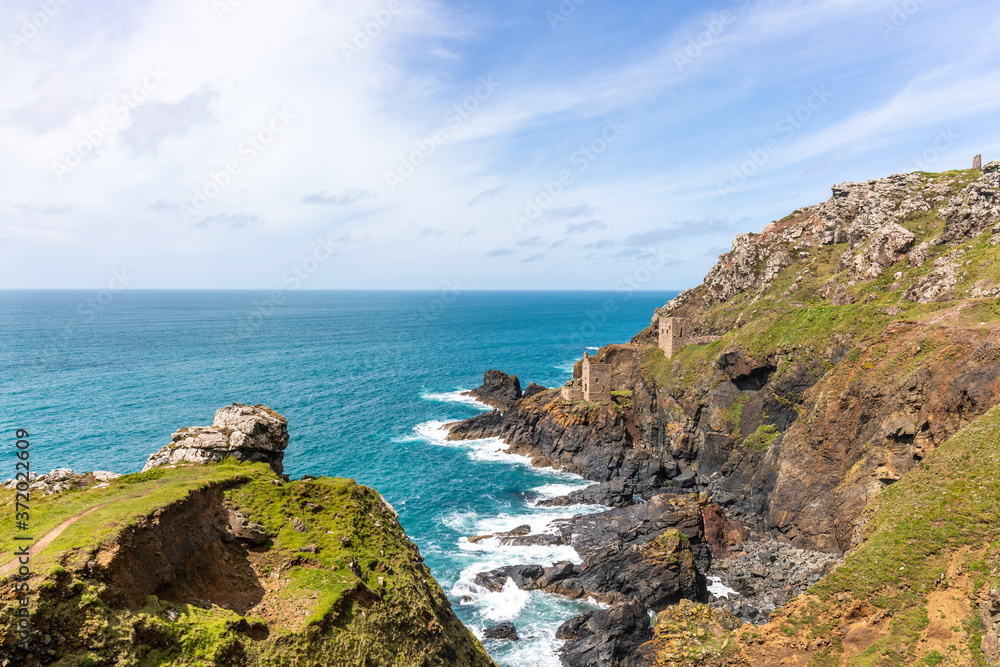 Landscape of Bottallack Mines West Cornwall as seen from SW Coast footpath 