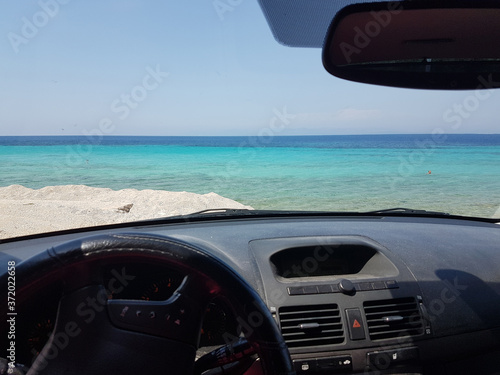 car window mirror steering wheel in lefkada greece