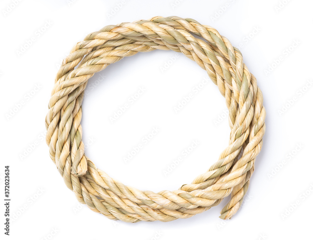 Curl of rope made from water hyacinth tree on white background with clipping path Curl of rope made from water hyacinth tree on white background with clipping path