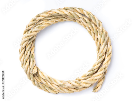 Curl of rope made from water hyacinth tree on white background with clipping path