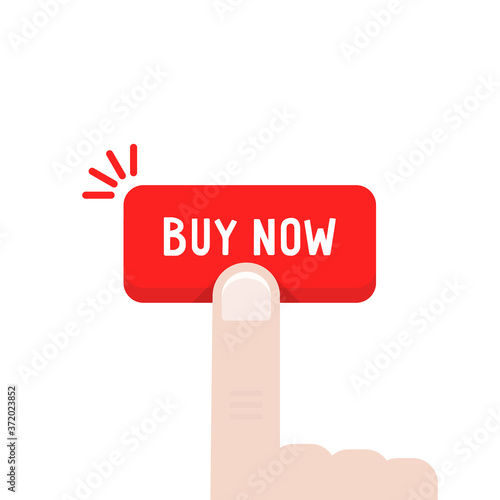 cartoon hand press on buy now button